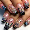 Comércio Exterior Transfronteiriço Mais Vendido Estilo Outono/Inverno Flores Borboletas Coloridas Doce Cool Menina Picante Estilo Elegante Preto Francês Unhas Usáveis