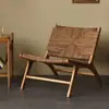 Silla de montar, madera maciza estilo nórdico, sofá individual retro, silla de ocio estilo japonés para casa de huéspedes/hotel, silla tejida con cuerda, silla con respaldo, silla de ratán