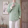 Estilo de casal, cor sólida, traje Tang plus size, camisa casual feminina, gola mandarim, primavera/outono, estilo chinês, camisa vintage de manga comprida, masculina