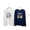Camiseta de Manga Larga con Estampado de Letras de Dibujos Animados Estilo Retro Perezoso para Mujer Otoño Nuevo Algodón Puro Gris Holgada Aspecto Adelgazante Top