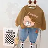 Coreano Nuevo Primavera Manga Larga Dibujos Animados Estampado Animal Dos Piezas Conjunto Bebé Hombres y Mujeres Elegante Moda Traje Deportivo Tendencia