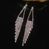 Pendientes Exquisitos de Lujo Versátiles de Cobre Puro con Pedrería y Borlas para Fiestas, Transfronterizos Europeos y Americanos