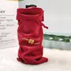 Bolsa de veludo vermelho com cordão para joias, pequena sacola festiva para embalagem de presente, bolsa para guardar pequenos itens