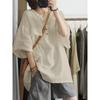 Sudeste Asiático Transfronterizo Primavera y Otoño Talla Grande Holgada Elegante Casual Algodón y Lino Cuello Alto Manga Media Color Sólido Camiseta Exportación Venta al por Mayor