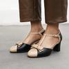 Sandalias Baotou para Mujer Primavera y Otoño Nueva Llegada Lazo Versátil Tacón Grueso Zapatos de Tacón Alto con Hebilla Cabeza Redonda Tira Hueca Zapatos de Una Sola Capa