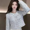 Elegante chaqueta corta con bolsillos y botones de perla, con un diseño inspirado en Chanel, adecuada para mujeres en primavera y otoño, al por mayor, de nicho, corte holgado y elegante, para ventas transfronterizas