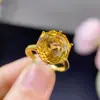 Venta directa del fabricante: Anillo de Citrino Amarillo Natural con una Piedra Principal Totalmente Pulida de 12 mm, Incrustado Meticulosamente