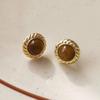 Elegante retro Maillard Tiger Eye brincos de pedra personalidade nicho brincos irregulares Moda Net vermelho brincos da moda