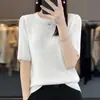 Suéter de Lana Fina de Color Sólido con Cuello Redondo para Mujer de Manga Corta Holgado Casual Ropa de Trabajo Punto Fino Delgado Manga Corta Primavera/Verano 2026
