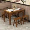 Mesa e Cadeiras para Lanchonete em Madeira Maciça Restaurante Loja de Macarrão Mesa Retangular para Fast Food Cantina Comercial Mesa para Churrasco Carbonizado Hot Pot