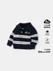 Suéter polo infantil listrado com letras, suéter polo de bebê 100% algodão, suéter infantil estiloso para outono e inverno Classe A