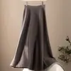 Réplica de Alta Qualidade 100% Caxemira Feminina Saia Lápis Espessa 68s Saia Simples Versátil Justa ao Corpo Estilo Elegante Saia Midi Listrada
