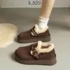 Sapatos Birkenstock Versão Lã Couro Genuíno Feminino Inverno Antiderrapante Solado Grosso Aveludado Espessado Quente Slip-On Sapatos de Algodão Botas de Neve