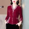 Camisa Nueva Hangzhou Mujer 2024 Otoño Nuevo Camisa de Terciopelo Dorado Moda Top de Seda de Morera