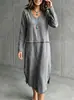 Moda Femenina Otoño 2026 Transfronteriza Europea y Americana Color Sólido Borde Deshilachado Patchwork Cuello en V Holgado Casual Vestido de Manga Larga para Mujer
