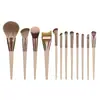 Cangzhou Mocha Kit com 12 Pincéis de Maquiagem Base Sombra para Olhos Pó Solto Blush Corretivo Pincel Delineador Esfumar Sombra para o Nariz