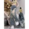 Jeans de pierna ancha rasgados súper populares para mujer, verano 2026, tiro alto, estilo americano, nuevos pantalones vintage sueltos de pierna recta hasta el suelo