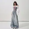 Recomendación Principal Primavera 2026 y Jeans Sueltos de Pierna Ancha Color Azul Sal Marina Estilo Americano Súper Geniales de Largo Hasta el Piso para Mujer
