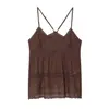 Top tipo camisola casual de moda bordado para mujer, popular en INS europeo y americano, tela transparente, transfronterizo de AliExpress, color café, color albaricoque