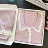 Pijama estilo palácio transfronteiriço feminino seda gelo primavera e verão manga comprida calça fina estilo princesa renda roupa de casa foto real atacado