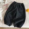 Calças Infantis 2026 Chegadas de Inverno Meninos Meninas Estilo Coreano Calças Jogger com Forro de Lã Calças Casuais Espessas Listradas para Bebê Tendência