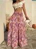 Falda Larga Estampada de Cintura Alta Estilo Vacacional Transfronterizo Europeo y Americano Falda Estilo Bohemio Verano Nueva Holgada Dobladillo Amplio