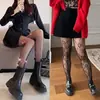 Medias Negras para Mujer, Medias Finas Negras Disco, Populares Medias de Red con Diamantes con Letras, Pantimedias Jk Blancas
