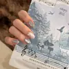Azul Hielo ConchaEstilo Océano Fresco Concha Repujada 3D Decorada con Perlas Ojo de Gato Azul Hielo Uñas Portátiles Hechas a Mano
