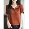 Playera de Solapa de Manga Corta a la Moda para Mujer Verano 2025 Nueva Camiseta Básica Elegante Top de Punto de Seda Helada para Mujer de Talla Grande