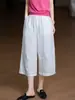 Calças Femininas de Verão Confortáveis Pantalonas Cropped Respiráveis Algodão Linho Cintura Elástica Soltas Modeladoras Artísticas Retrô Casuais