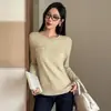 Top de Base de Felpa de Acetato de Lana para Mujer 2026 Otoño/Invierno Nuevo Estilo Súper Atractivo Elegante Versátil Top de Manga Larga con Bolsillos