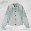 Chaqueta de Mezclilla Rayada con Degradado Lavado para Hombre, Estilo Primavera y Otoño, Diseño Holgado Estilo Urbano, Chaqueta de Trabajo con Solapa Estampada