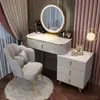 Penteadeira de Quarto Novo Estilo, Estilo Creme Moderno e Simples, Mesa de Maquiagem para Apartamento Pequeno, Penteadeira Integrada à Mesinha de Cabeceira do Quarto
