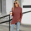 Amazon 2024 Europa y Estados Unidos comercio exterior transfronterizo otoño e invierno nuevo cuello alto holgado manga larga con abertura camiseta top mujer