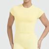 Verão Nova Roupa de Yoga Camiseta de Manga Curta Sexy Top Justo Curto Expondo o Umbigo Roupa Fitness Nude Top de Yoga