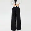 Blazer Casual Preto de Cintura Baixa para Mulheres, Outono e Inverno, Calça Reta de Perna Larga com Caimento Solto, Longa e Estendida