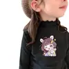 Camiseta Interior de Doble Cara De Rong para Niñas Temporada Otoño e Invierno Cuello Semi Alto Manga Larga Camiseta Infantil Cálida con Borde de Oreja de Madera Cepillada