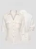 Camisa Blanca de Lino Estilo Francés Estilo Old Money para Mujer, Verano Alta Gama Casual Algodón-Lino Camisa que Ceñe la Cintura con Mangas Medias