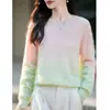 Nuevo suéter de lana con cuello redondo y degradado estilo perezoso para mujer, corte holgado, top de punto cepillado, suéter de punto suave y cómodo para otoño e invierno