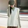 Colete Tricotado de Lã Cashmere com Gola V, Cor Sólida Escovada, Sem Mangas, Novo para Outono/Inverno 2026