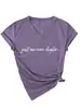 Camiseta de Manga Corta para Mujer Talla Grande con Cuello en V, Verano, Corte Holgado, Estampado de Letras Adelgazante, Top Casual Versátil