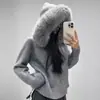Cárdigan de Punto con Capucha de Peluche Desmontable Estilo Coreano para Mujer 2025 Otoño e Invierno Nuevo Estilo Jersey Chaqueta Estilo Perezoso Tendencia