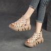 Nuevas Sandalias Tejidas con Cortes de Verano Jiewan de Shanghái de Suela Gruesa Transpirables de Color Caramelo Cómodas Estilo Romano para Mujer