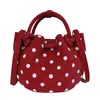 Nova bolsa de balde de bolinhas 2026, bolsa de mão feminina, bolsa de ombro, pequena e estilosa, com design plissado único e material de couro macio, adequada para vendas transfronteiriças