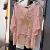 Suéter de Cinco Estrellas con Cuello Redondo de Estilo Europeo y Americano, Nuevo de Verano, Top Elegante de Siete Mangas para Mujer, Camisa para Aire Acondicionado