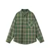 Yidao Roupas Vintage 2026 Outono Nova Camisa Xadrez Escovado Color-Block para Homens e Mulheres, Moda de Rua Retrô Versátil de Manga Longa