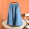 Saia Jeans Feminina Verão 2024 Nova Popular A-Line Floral Bordada Cós Elástico para Mulheres Baixinhas