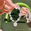 Colgante de Cristal Rosa Natural de Forma Irregular con Diseño Original, Pulsera Delicada de Cristal Transparente con Forma de Oso