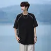Hasselblad Line Camiseta de Manga Corta de Seda de Hielo para Hombre Verano 2026 Delgada Estilo Americano Bloques de Color Patchwork Holgada Camiseta de Media Manga Top