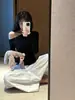 Camiseta de Manga Larga Ajustada Pure Desire Hot Girl sin Hombros para Mujer, Camiseta Superior de Diseño Único Asimétrico para Principios de Otoño